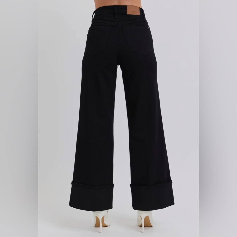 NWT Judy Blue High Waisted Retro Wide Cuffed Leg Black Jeans - Picture 6 of 7